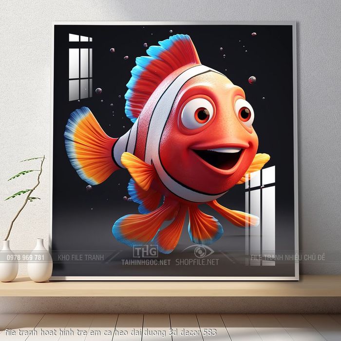 file tranh hoat hinh tre em ca heo dai duong 3d decor 583