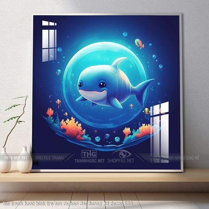 file tranh hoat hinh tre em ca heo dai duong 3d decor 588