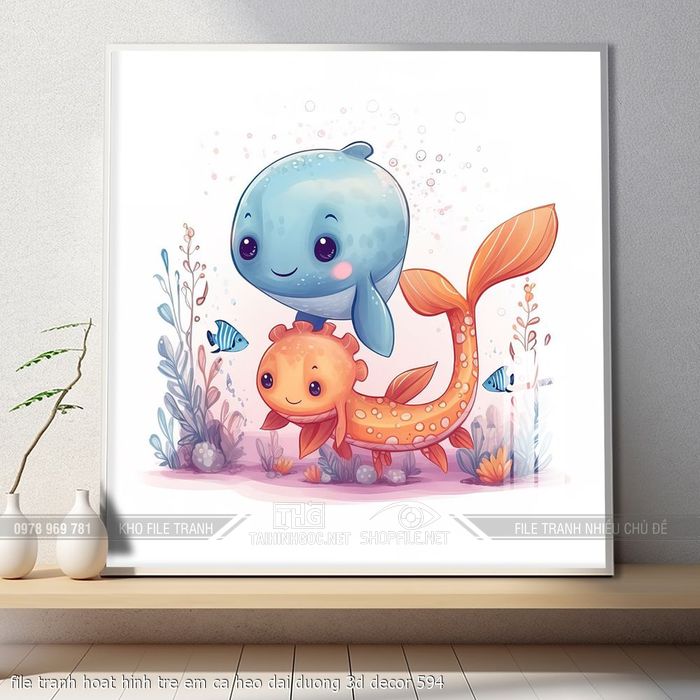 file tranh hoat hinh tre em ca heo dai duong 3d decor 594