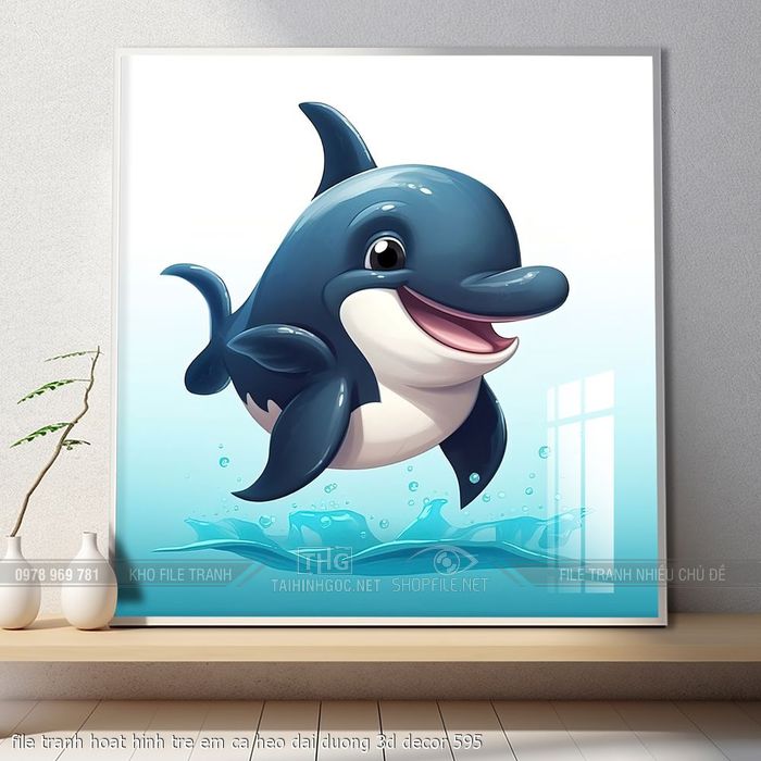 file tranh hoat hinh tre em ca heo dai duong 3d decor 595