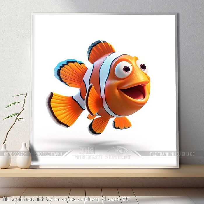 file tranh hoat hinh tre em ca heo dai duong 3d decor 602