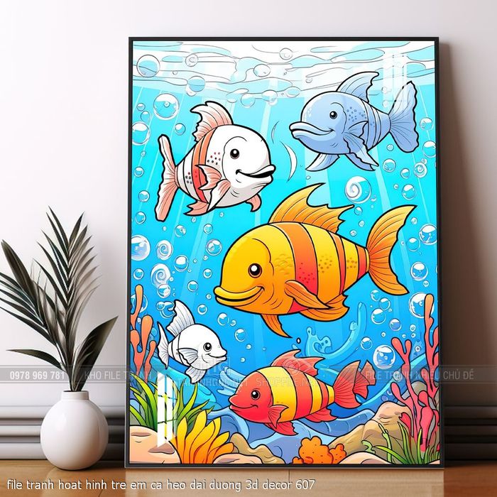 file tranh hoat hinh tre em ca heo dai duong 3d decor 607