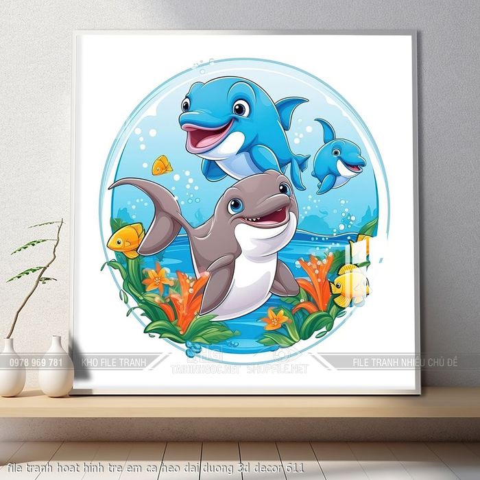 file tranh hoat hinh tre em ca heo dai duong 3d decor 611