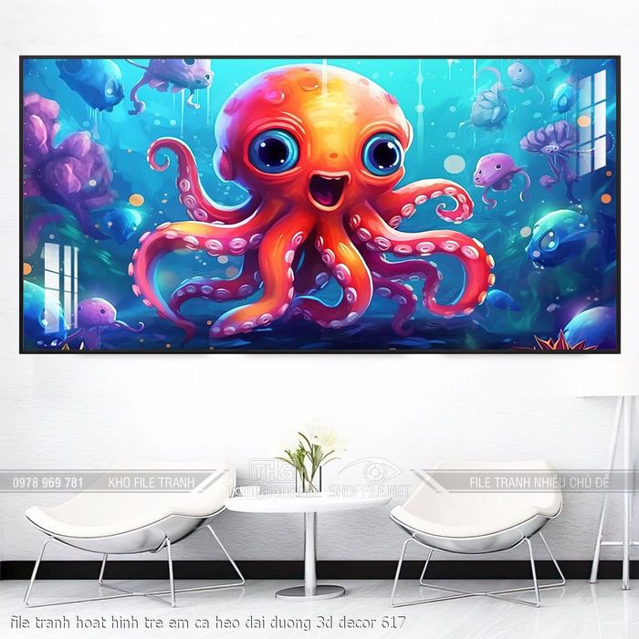 file tranh hoat hinh tre em ca heo dai duong 3d decor 617