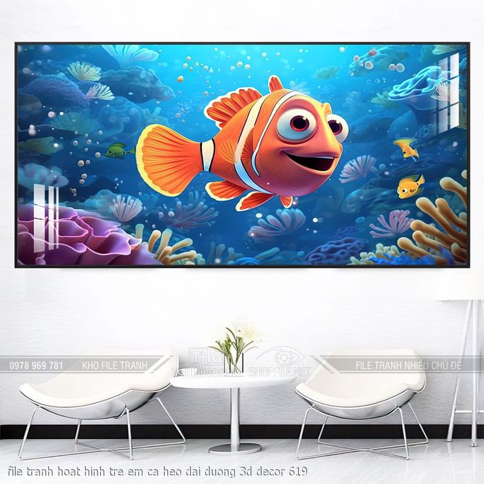 file tranh hoat hinh tre em ca heo dai duong 3d decor 619