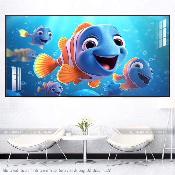 file tranh hoat hinh tre em ca heo dai duong 3d decor 620