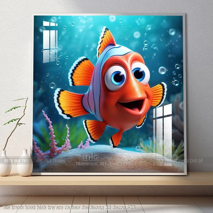 file tranh hoat hinh tre em ca heo dai duong 3d decor 623