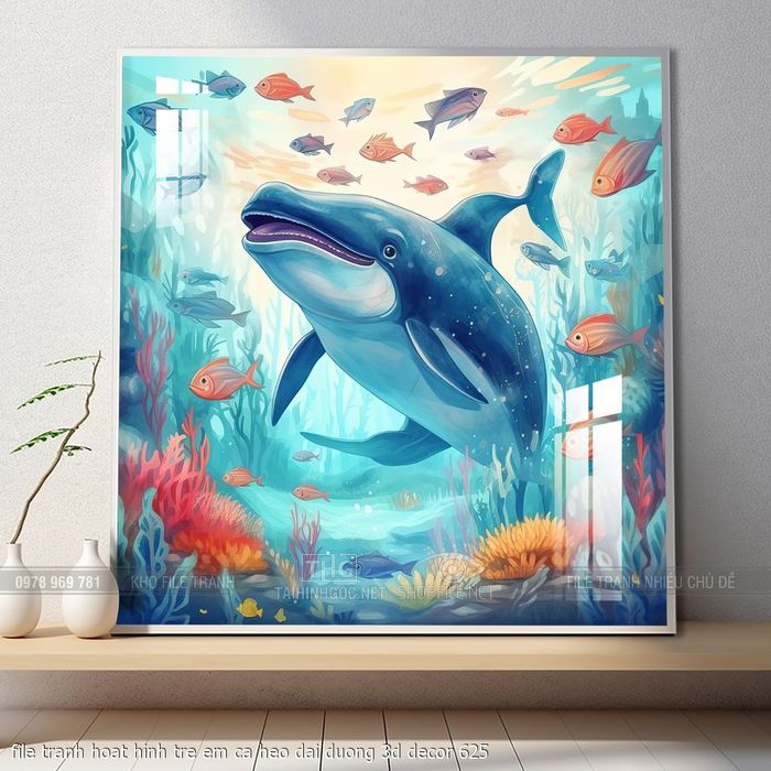 file tranh hoat hinh tre em ca heo dai duong 3d decor 625