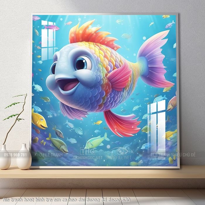 file tranh hoat hinh tre em ca heo dai duong 3d decor 630