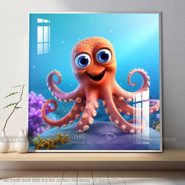 file tranh hoat hinh tre em ca heo dai duong 3d decor 632