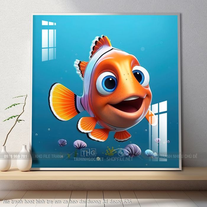 file tranh hoat hinh tre em ca heo dai duong 3d decor 636