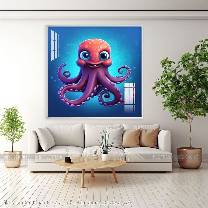 file tranh hoat hinh tre em ca heo dai duong 3d decor 638
