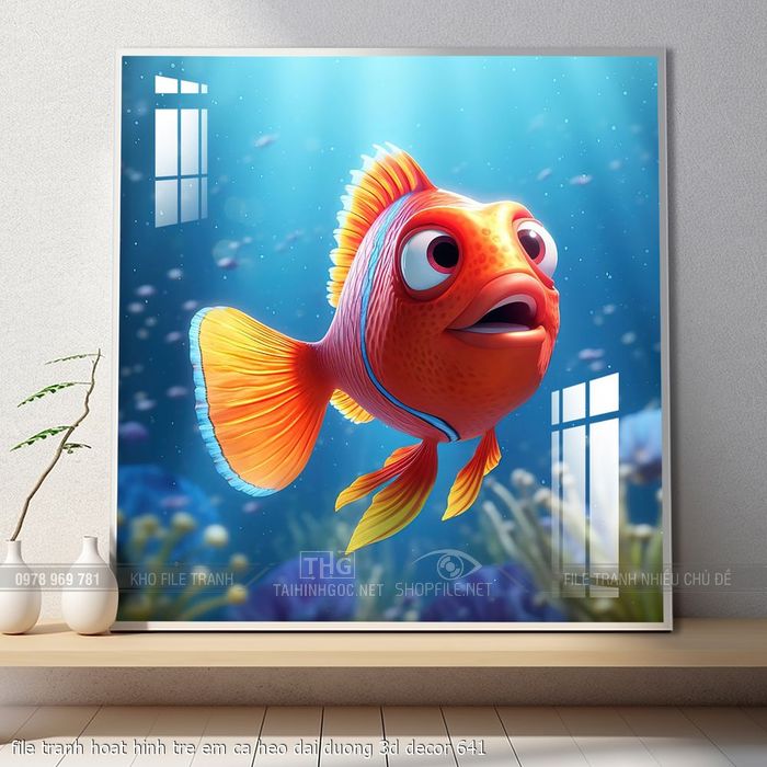 file tranh hoat hinh tre em ca heo dai duong 3d decor 641