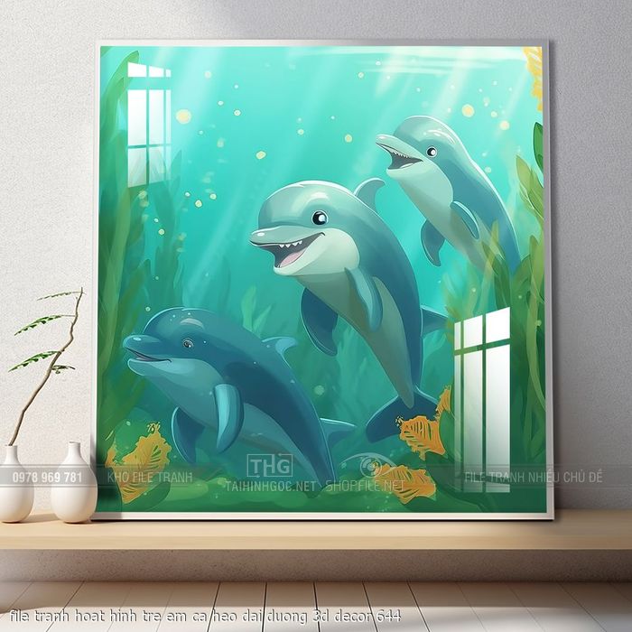 file tranh hoat hinh tre em ca heo dai duong 3d decor 644