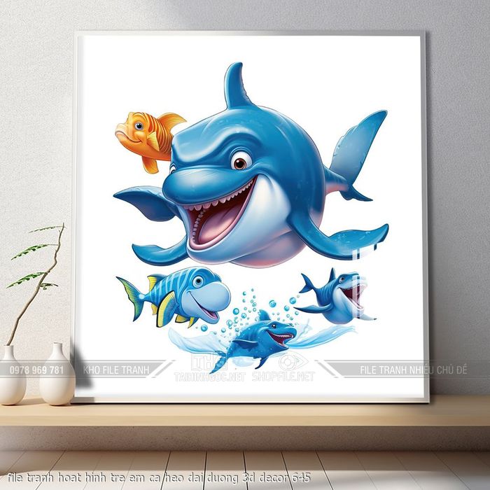file tranh hoat hinh tre em ca heo dai duong 3d decor 645