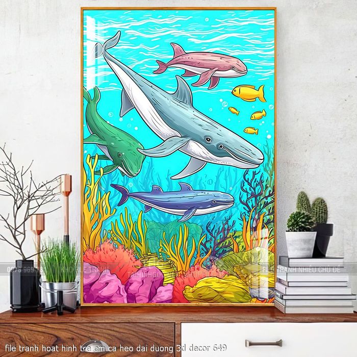 file tranh hoat hinh tre em ca heo dai duong 3d decor 649