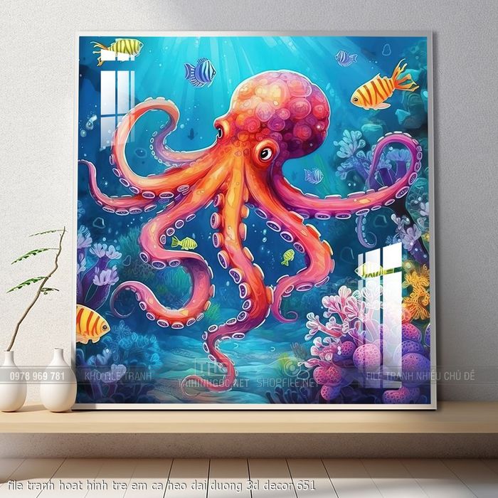 file tranh hoat hinh tre em ca heo dai duong 3d decor 651