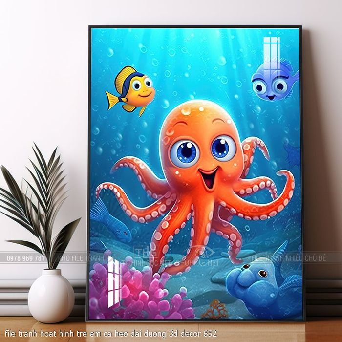 file tranh hoat hinh tre em ca heo dai duong 3d decor 652
