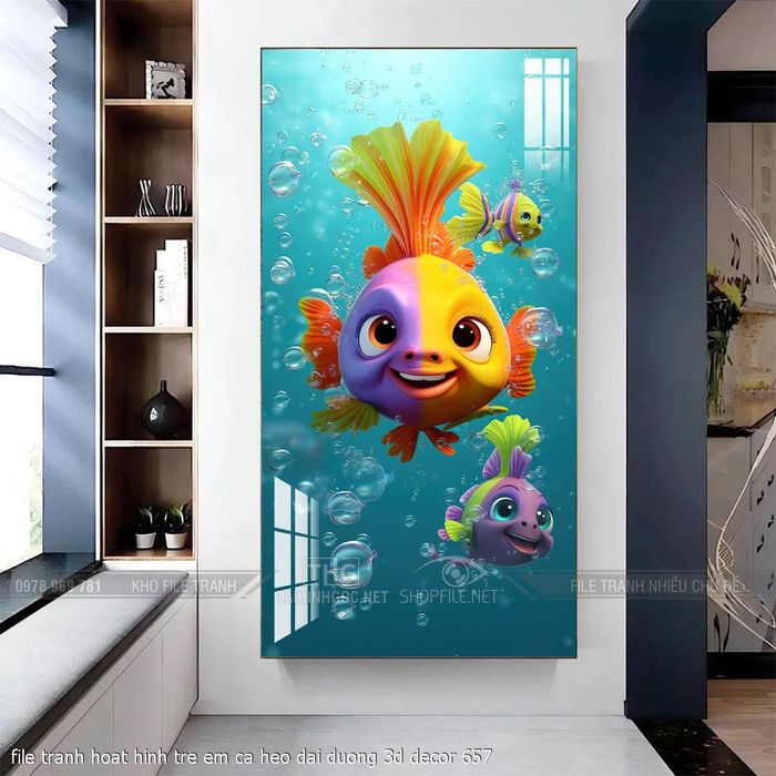 file tranh hoat hinh tre em ca heo dai duong 3d decor 657