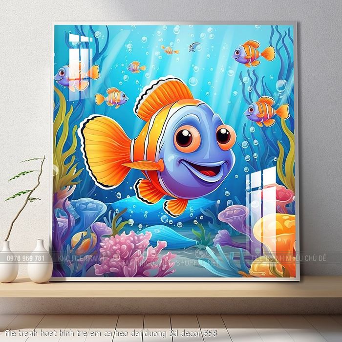 file tranh hoat hinh tre em ca heo dai duong 3d decor 658
