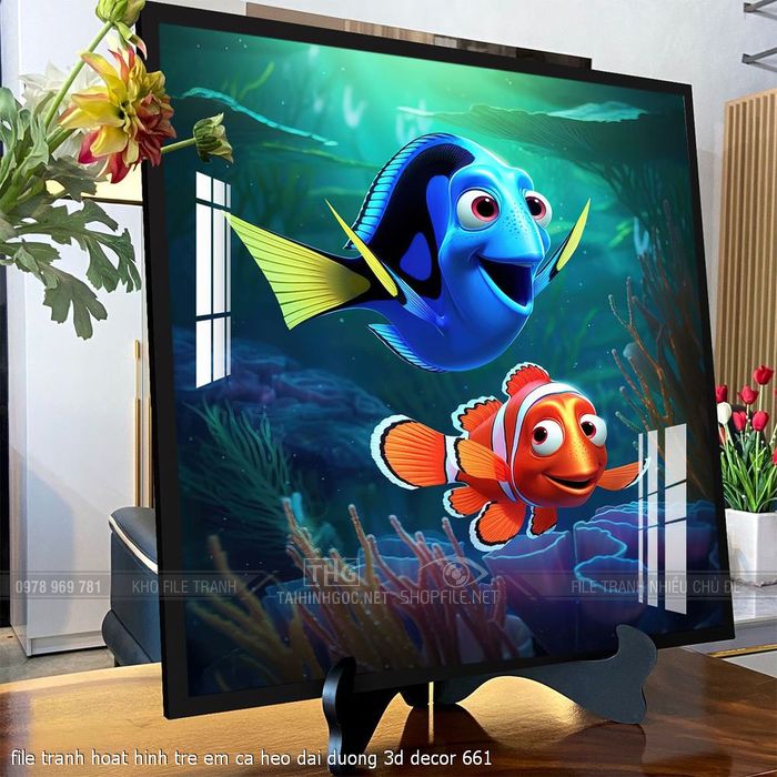 file tranh hoat hinh tre em ca heo dai duong 3d decor 661