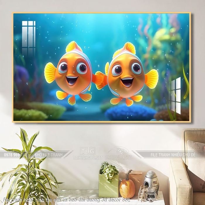 file tranh hoat hinh tre em ca heo dai duong 3d decor 662