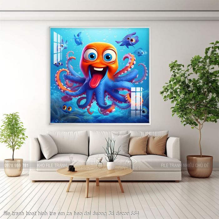 file tranh hoat hinh tre em ca heo dai duong 3d decor 664