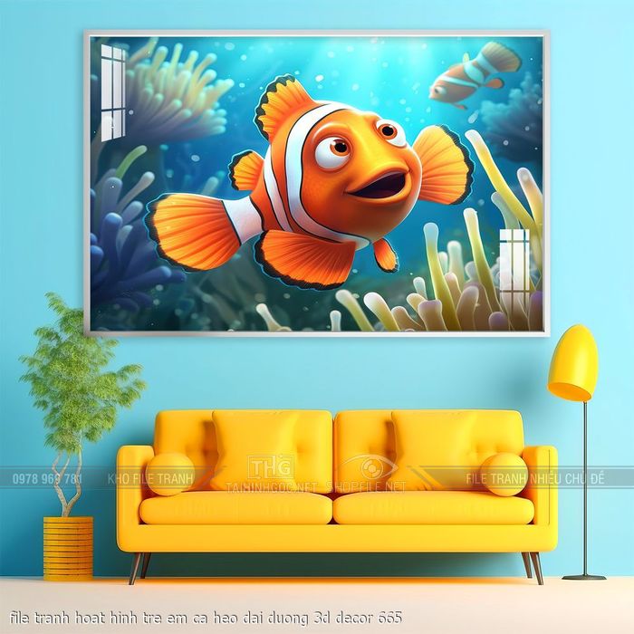 file tranh hoat hinh tre em ca heo dai duong 3d decor 665