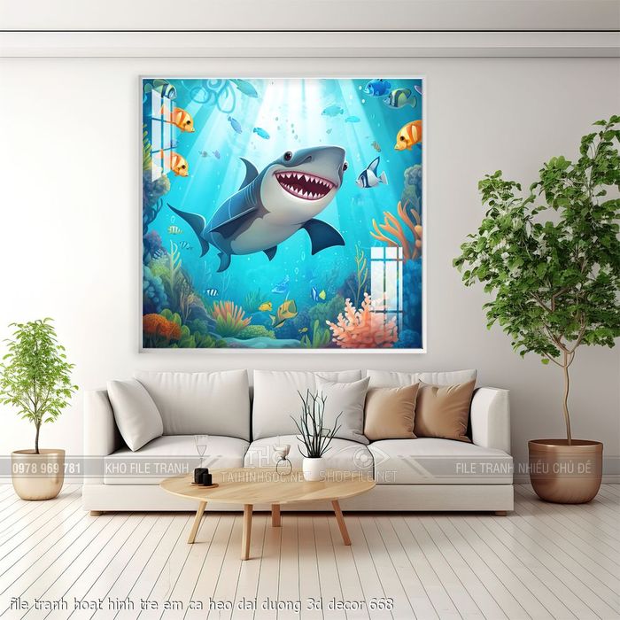 file tranh hoat hinh tre em ca heo dai duong 3d decor 668