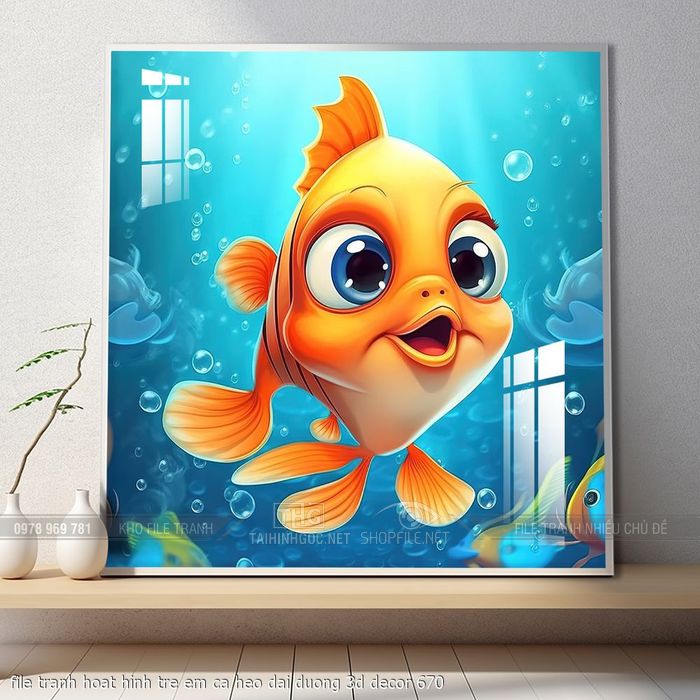 file tranh hoat hinh tre em ca heo dai duong 3d decor 670