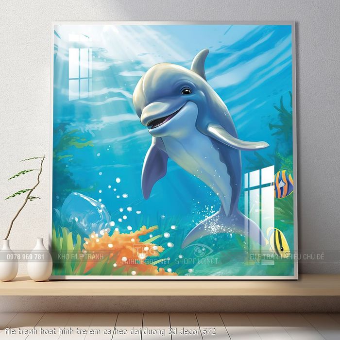 file tranh hoat hinh tre em ca heo dai duong 3d decor 672