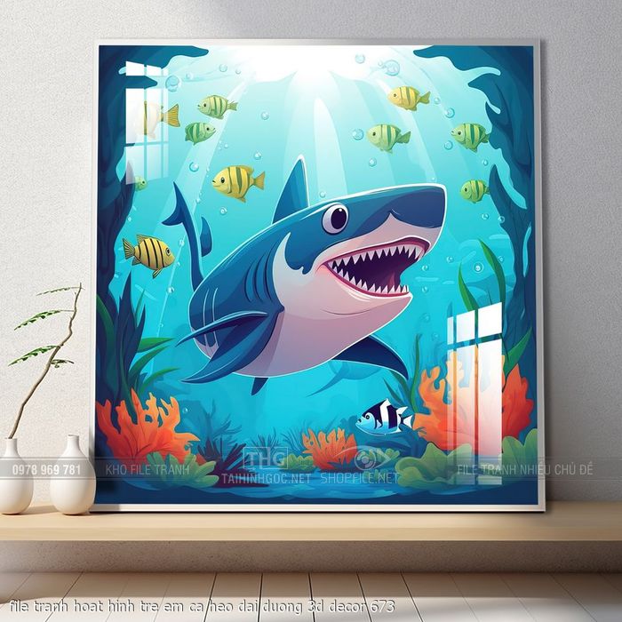 file tranh hoat hinh tre em ca heo dai duong 3d decor 673