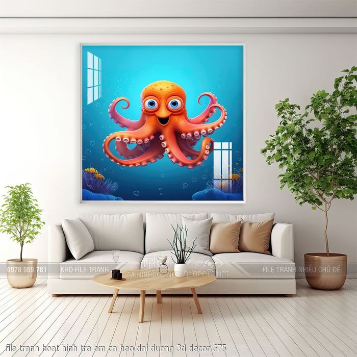 file tranh hoat hinh tre em ca heo dai duong 3d decor 675