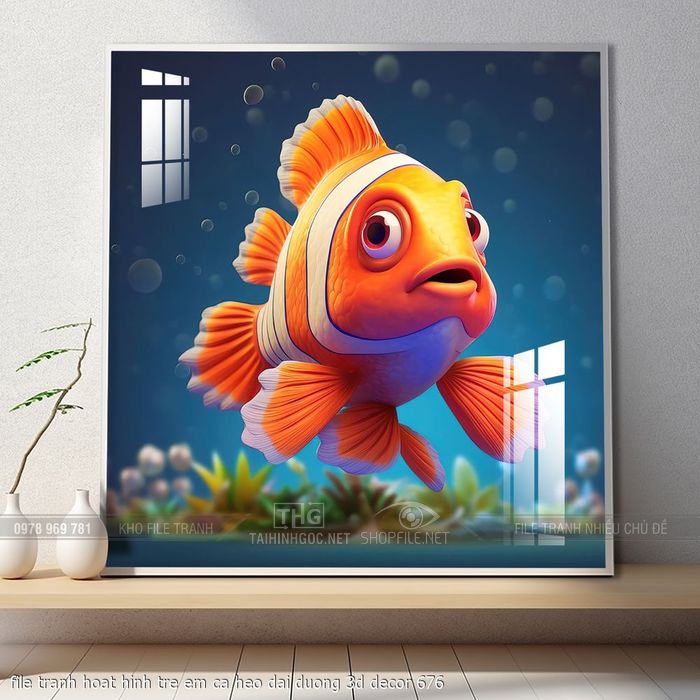 file tranh hoat hinh tre em ca heo dai duong 3d decor 676