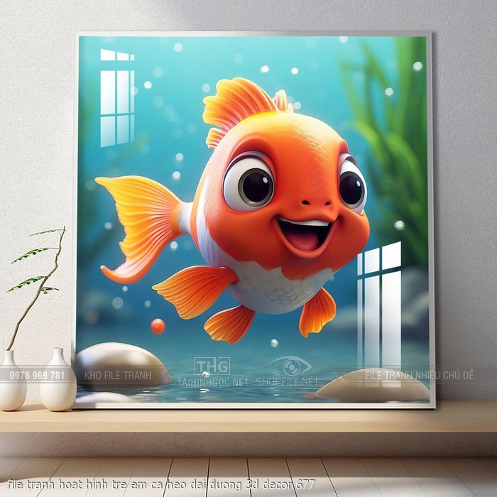 file tranh hoat hinh tre em ca heo dai duong 3d decor 677