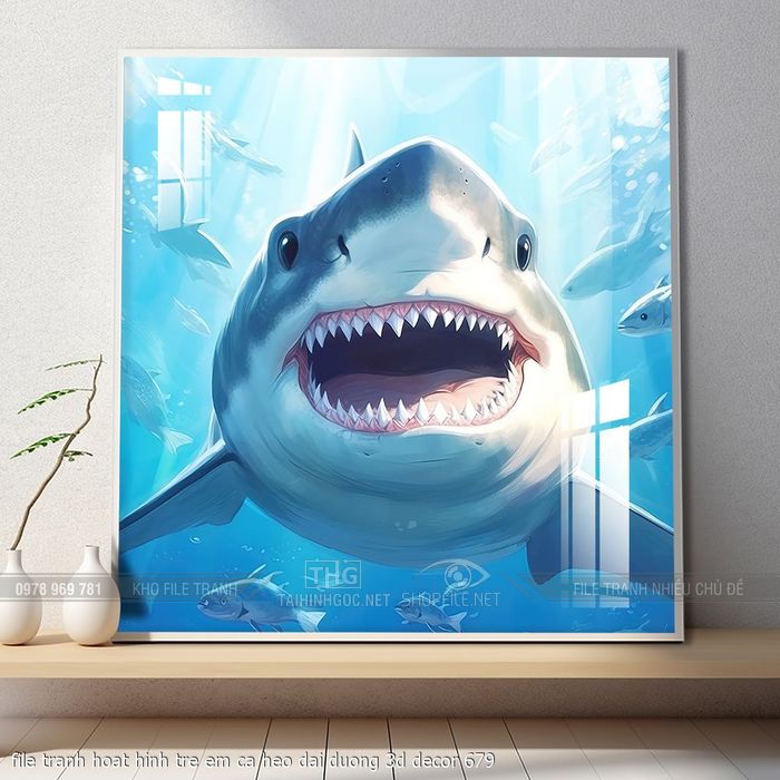 file tranh hoat hinh tre em ca heo dai duong 3d decor 679