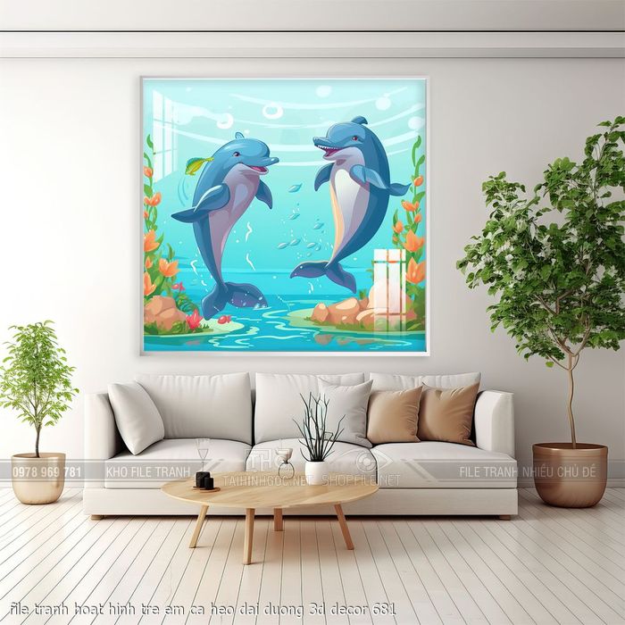 file tranh hoat hinh tre em ca heo dai duong 3d decor 681