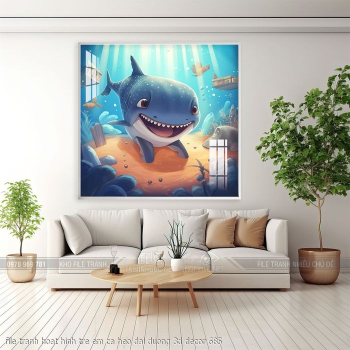 file tranh hoat hinh tre em ca heo dai duong 3d decor 685