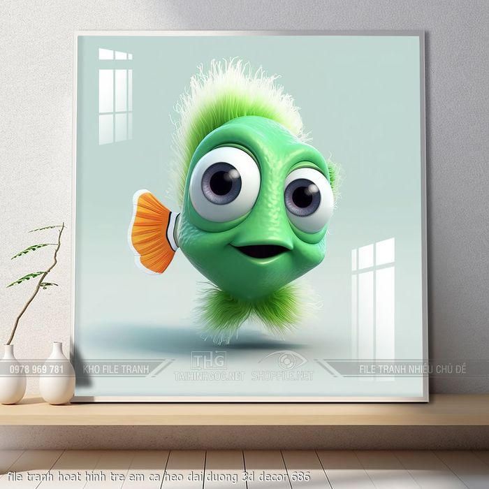 file tranh hoat hinh tre em ca heo dai duong 3d decor 686