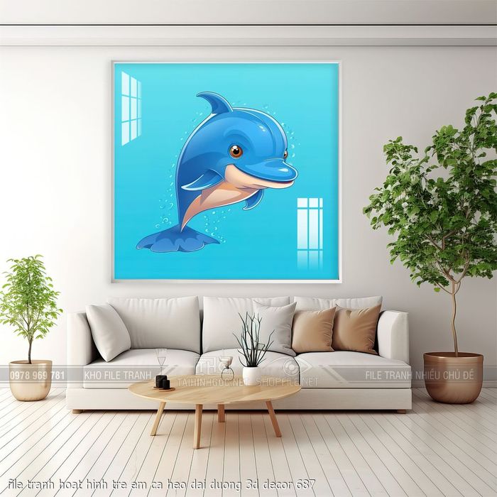 file tranh hoat hinh tre em ca heo dai duong 3d decor 687