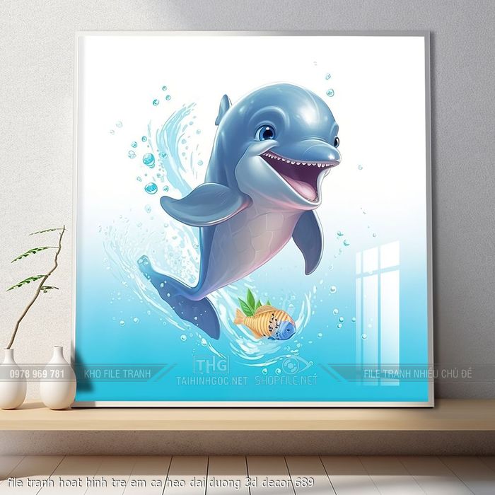 file tranh hoat hinh tre em ca heo dai duong 3d decor 689
