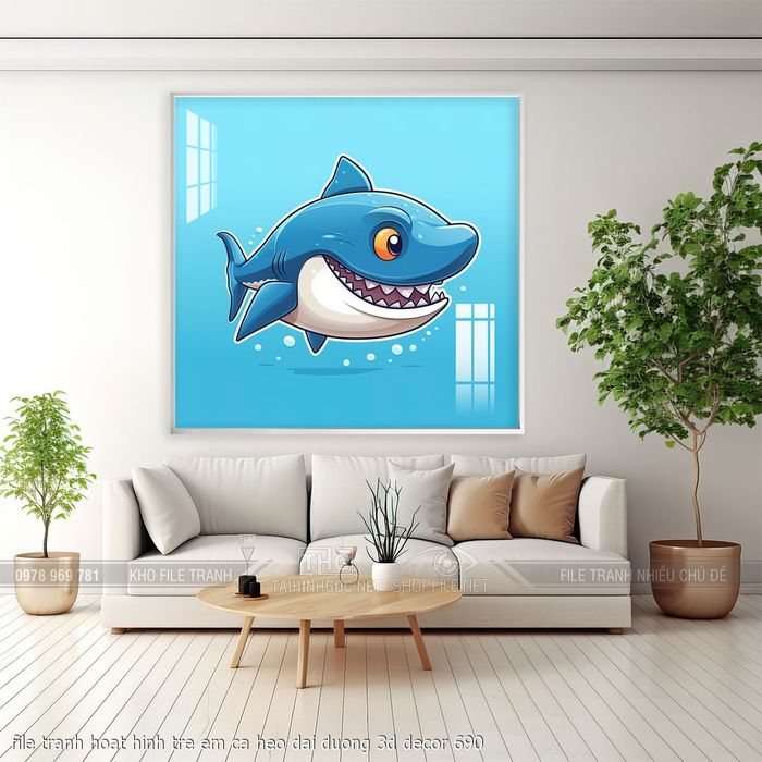 file tranh hoat hinh tre em ca heo dai duong 3d decor 690