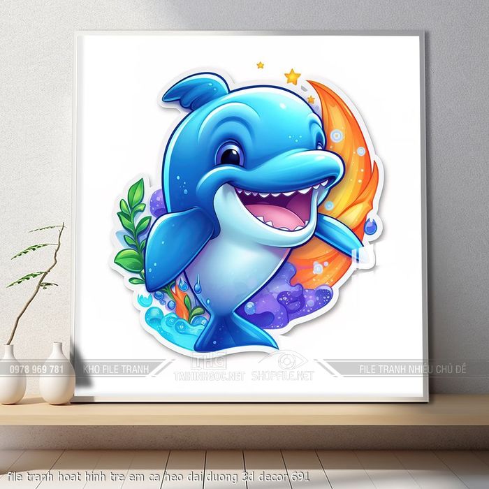 file tranh hoat hinh tre em ca heo dai duong 3d decor 691