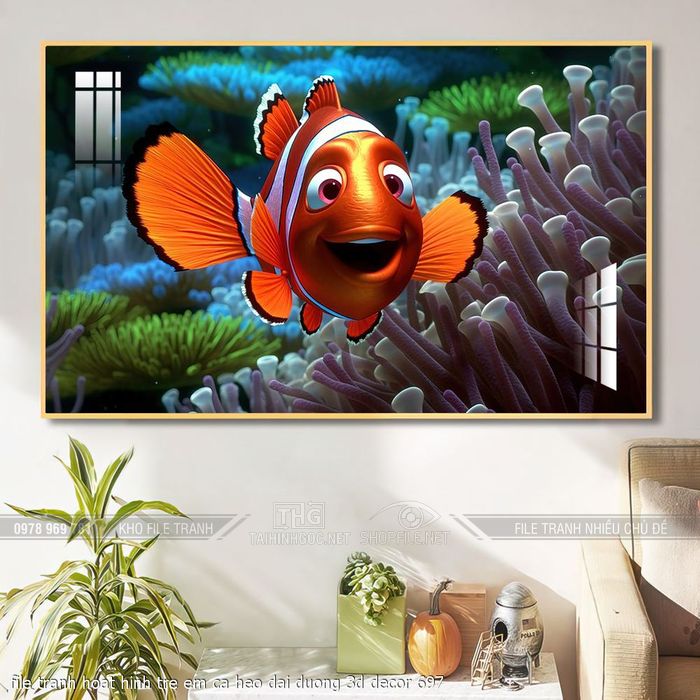 file tranh hoat hinh tre em ca heo dai duong 3d decor 697