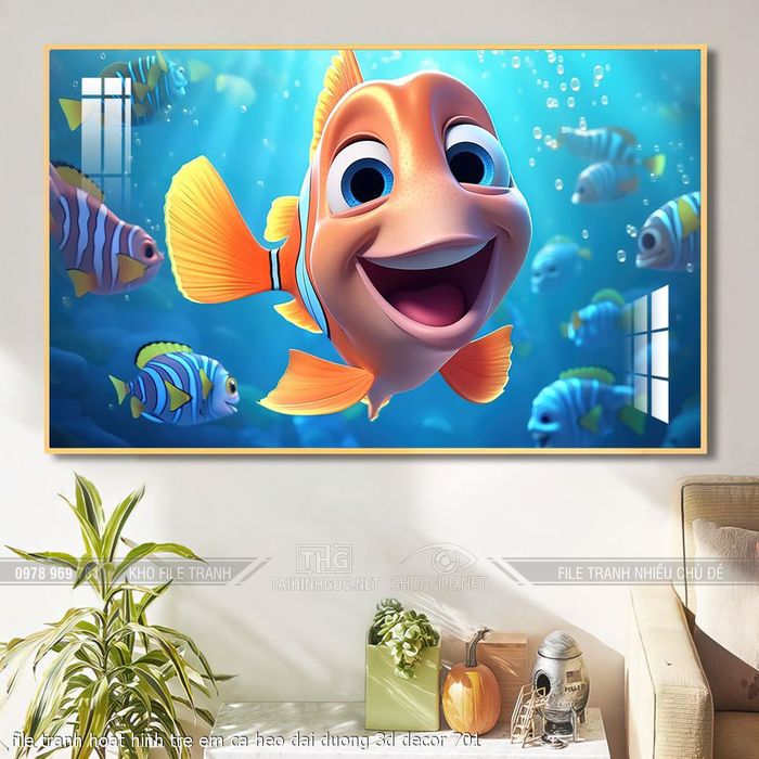 file tranh hoat hinh tre em ca heo dai duong 3d decor 701