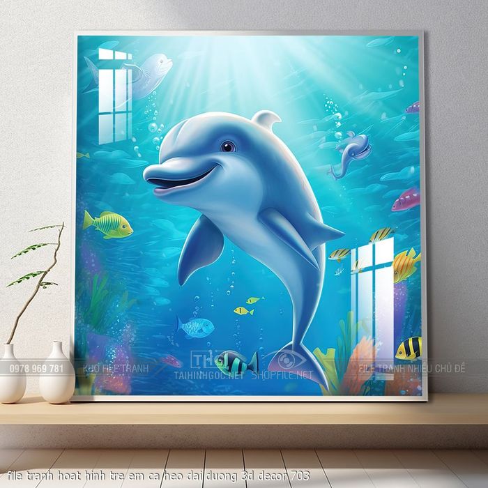 file tranh hoat hinh tre em ca heo dai duong 3d decor 703