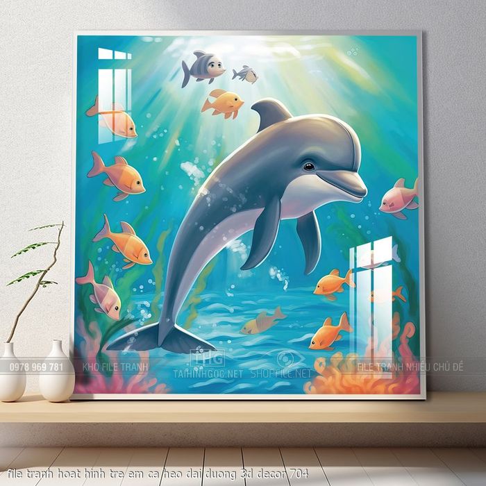 file tranh hoat hinh tre em ca heo dai duong 3d decor 704