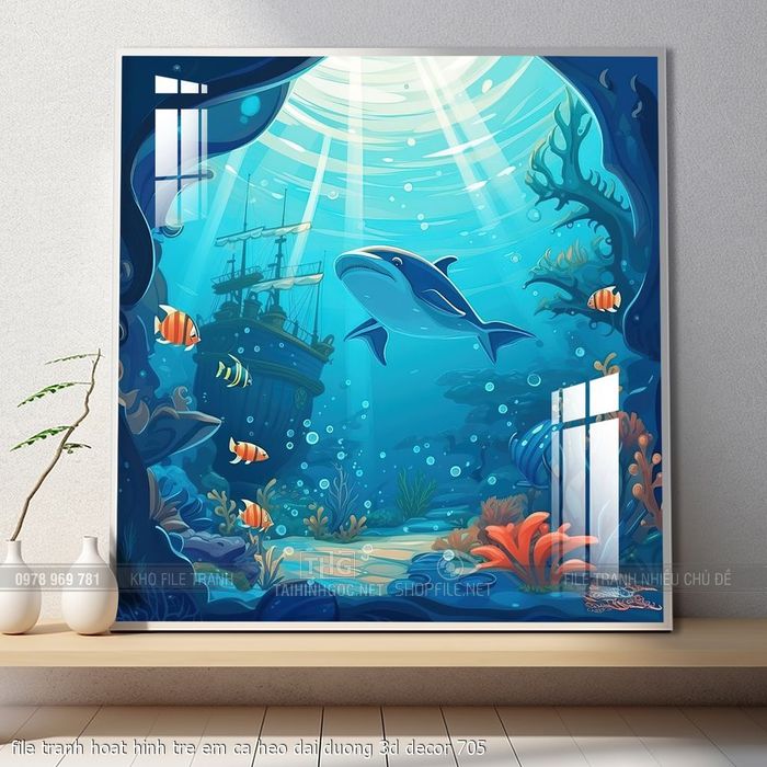 file tranh hoat hinh tre em ca heo dai duong 3d decor 705