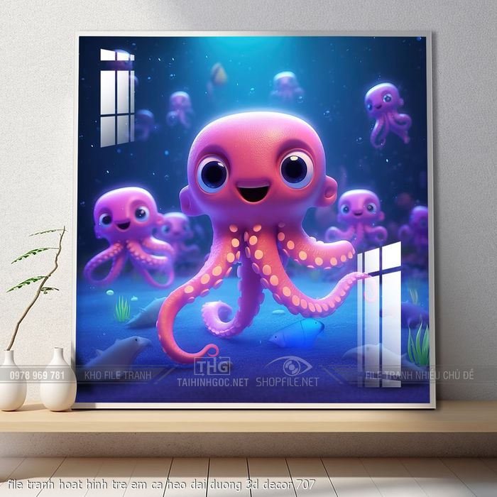 file tranh hoat hinh tre em ca heo dai duong 3d decor 707