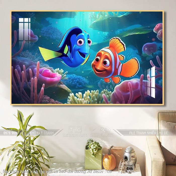 file tranh hoat hinh tre em ca heo dai duong 3d decor 708